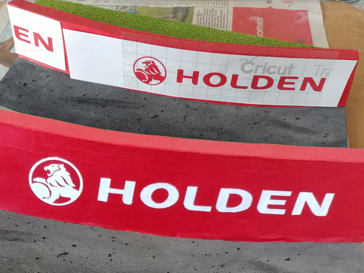 Masking off the Holden logo for the model car display