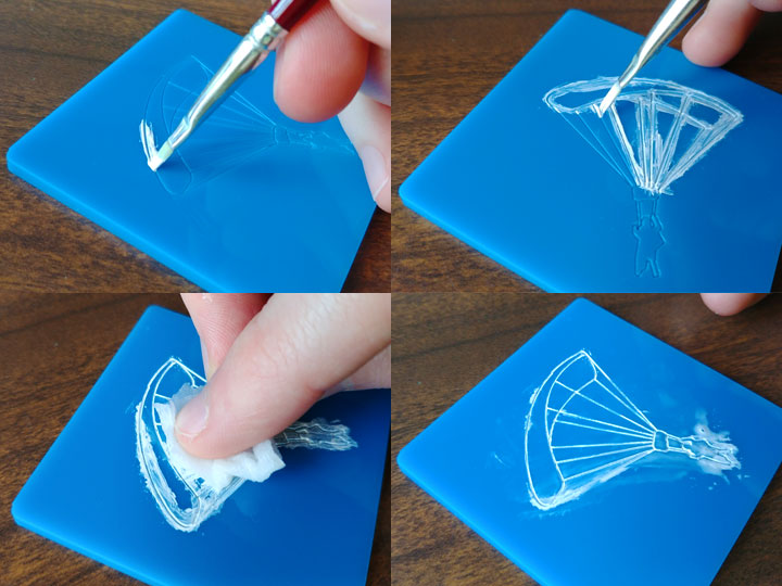 Adding white paint into the engrave lines to make them stand out