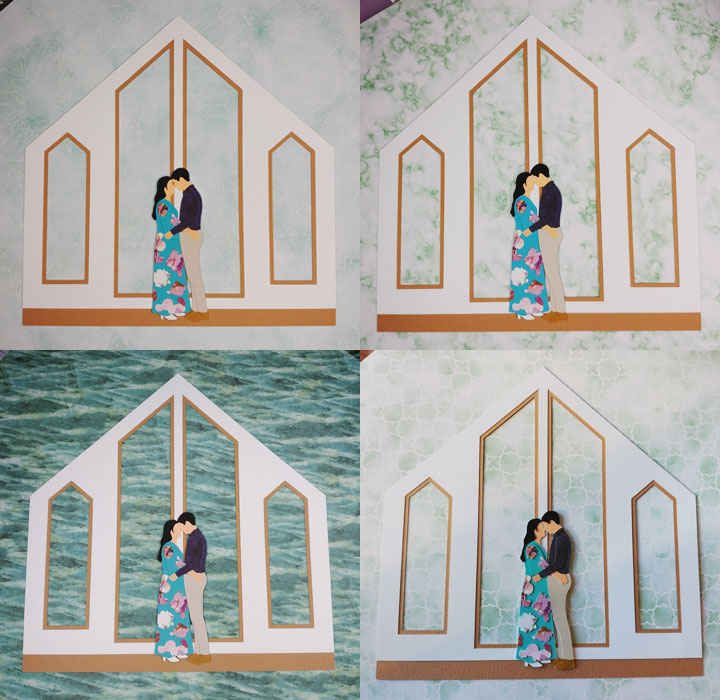 Testing different textured paper for the background layer of the card